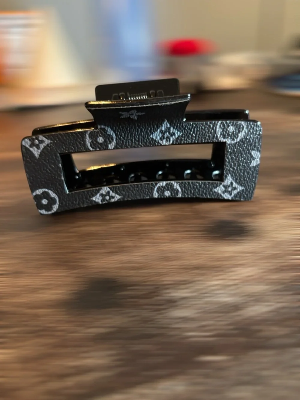 Designer Inspired Black Monogram Hair Claw Clip‎